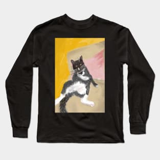 Tuxedo Cat Chilling on a Sofa Long Sleeve T-Shirt